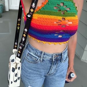 Adorable! 🌈 Handmade Rainbow Crochet 🧶 Crop top ; Hippie ☮️; Festival ; CUTE!